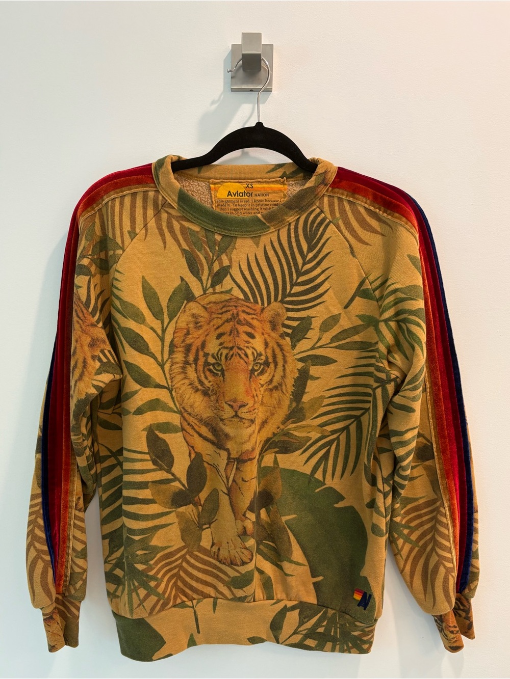Aviator Nation Tiger Print Crewneck Sweatshirt - Mustard/Green